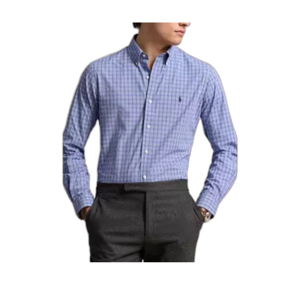 Polo Ralph‎ Lauren Sz XL  Blue White Gingham Check Crisp Cotton Shirt Preppy
